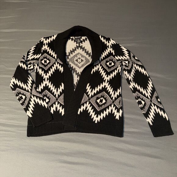 Wrangler Retro Aztec Black White Geometric Open Front Cardigan Woman’s Small - Picture 1 of 7